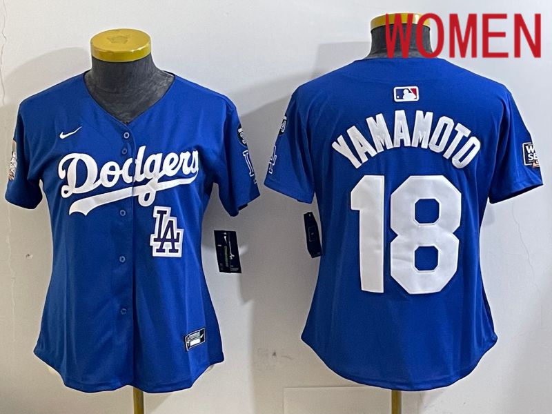 Women Los Angeles Dodgers #18 Yamamoto Blue Game 2024 Nike MLB Jersey style 11219->women mlb jersey->Women Jersey